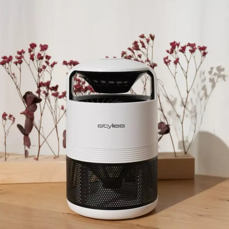 Indoor mosquito trap Stylies PICTORIS — white, compact 140×140×229 mm, quiet chemical-free solution
