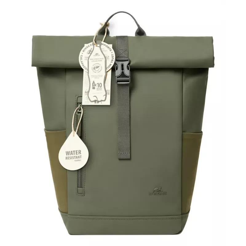 Travel backpack Rivacase Eden Olive PU leather Polyester rPET 250x160x430mm