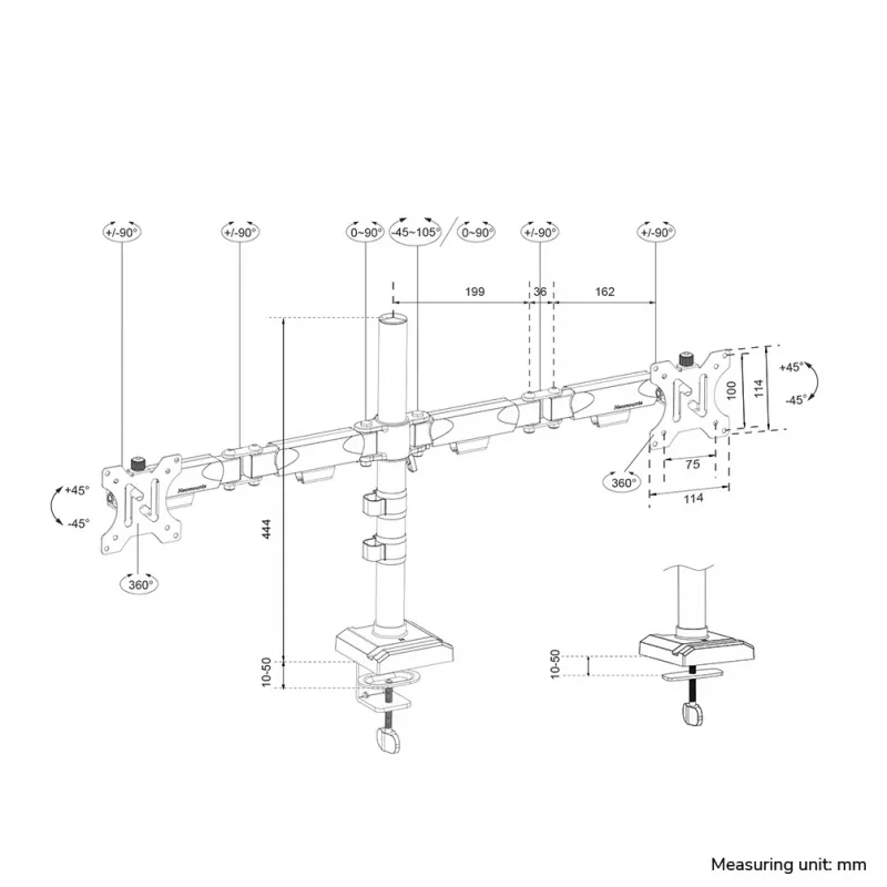 Neomounts DS60-600BL2 Monitor arm 10-32 inch - Quick-fix - 180°-stop