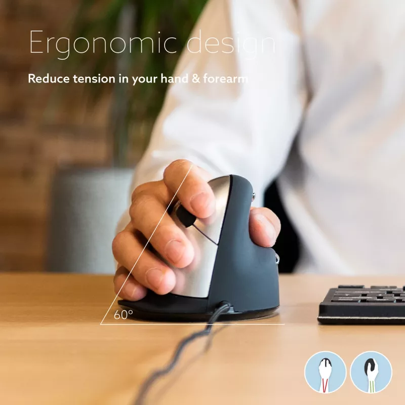 R-Go Tools Ergonomic mouse R-Go HE Break with break software, medium (hand size 165-185 mm), right-handed, Wired, black