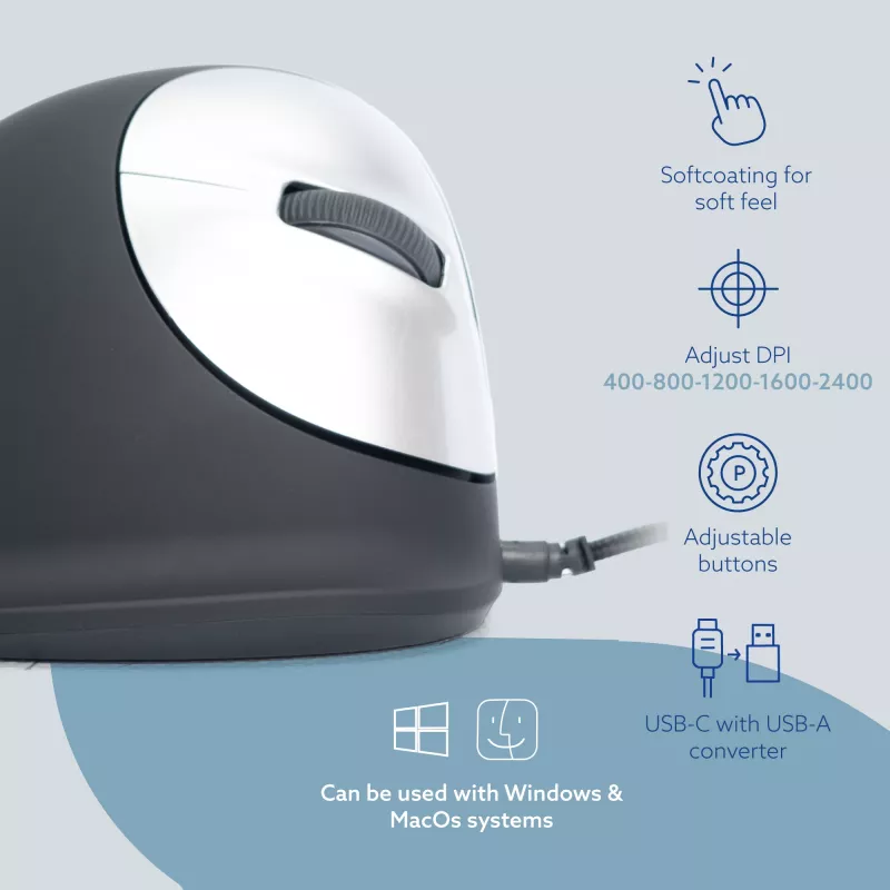 R-Go Tools Ergonomic mouse R-Go HE Break with break software, medium (hand size 165-185 mm), right-handed, Wired, black