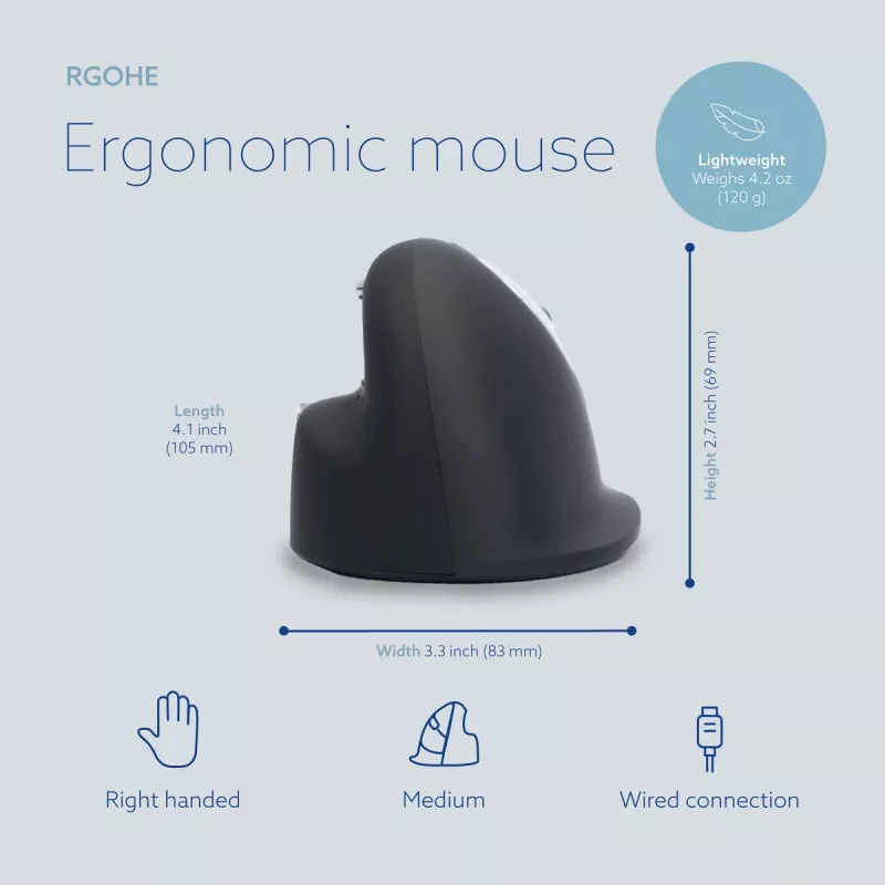 R-Go Tools Ergonomic mouse R-Go HE Break with break software, medium (hand size 165-185 mm), right-handed, Wired, black
