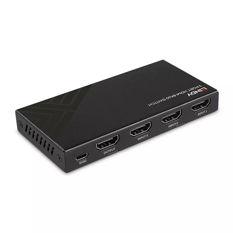 Lindy 3 Port HDMI 8K60 Switch HDMI USB Micro-USB Black 4320p 48 Gbit/s