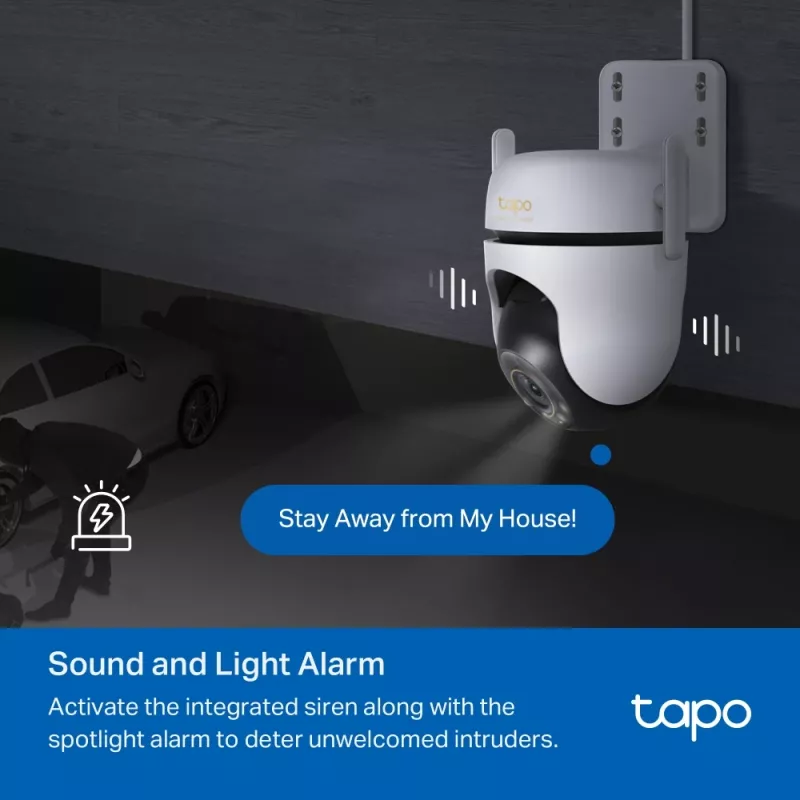TP-Link Outdoor Pan/Tilt Security Wi-Fi Camera SPEC: 3K 5MP (2880x1620), 2.4 GHz, 2 × External Antennas, 1 × Ethernet Port, Horizontal 360º