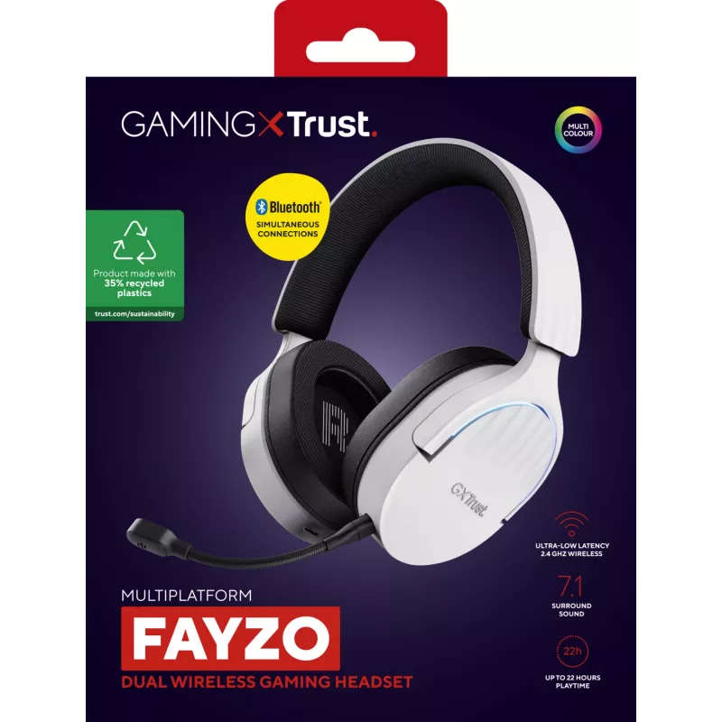 Trust GXT 491W FAYZO Headset Wired & Wireless Head-band Gaming USB Type-C Bluetooth Black, White