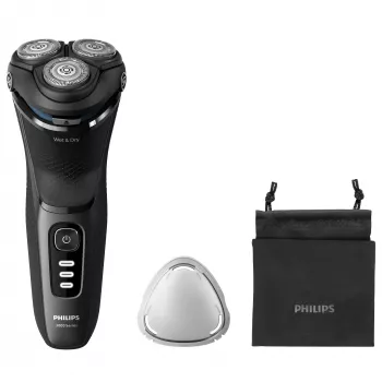Electric rotary shaver Philips 3000 Series S3244/12 – 3 heads, Wet & Dry, Li‑Ion, 60 min run time, pop‑up trimmer, washable, black