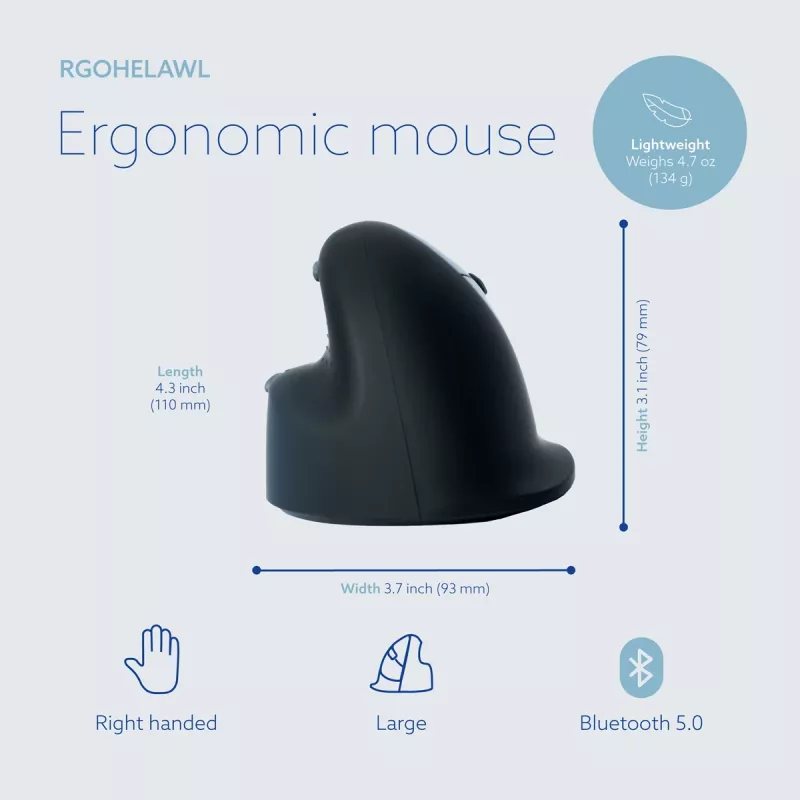 R-Go Tools Ergonomic mouse R-Go HE Break with break software, large (hand size ≥ 185 mm), right-handed, Bluetooth, black
