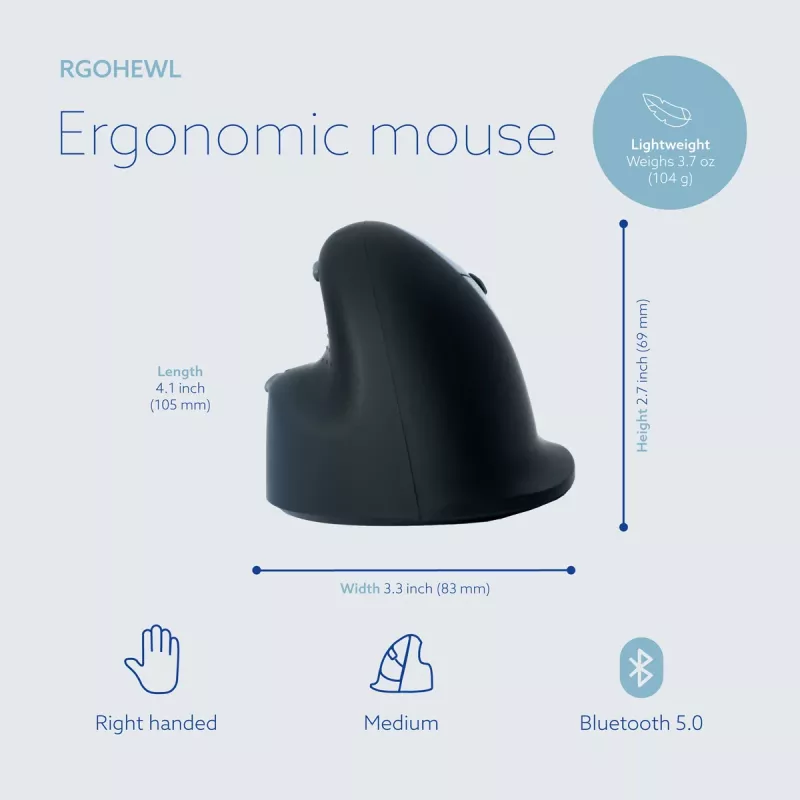 R-Go Tools Ergonomic mouse R-Go HE Break with break software, medium (hand size 165-185 mm), right-handed, Bluetooth, black