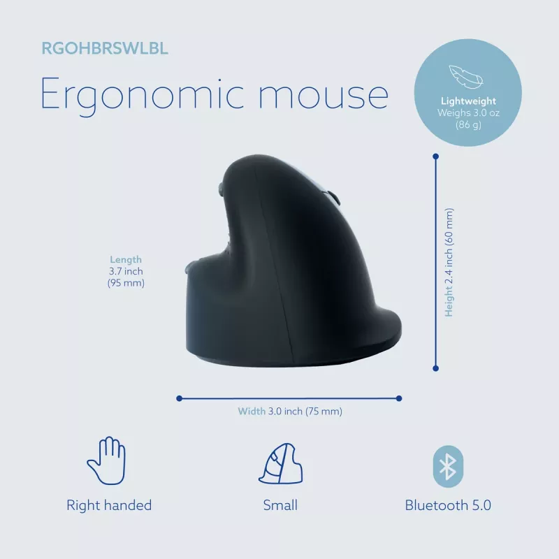 R-Go Tools Ergonomic mouse R-Go HE Break with break software, small (hand size ˂165 mm), right-handed, Wired, black