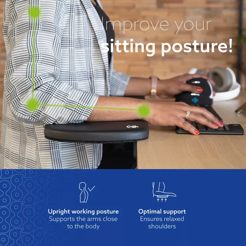 R-Go Tools Armrest R-Go, ergonomic, symmetrical, with abdominal cutout, soft foam, black