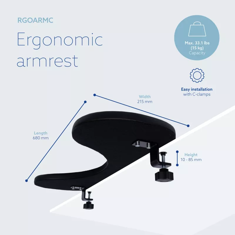 R-Go Tools Armrest R-Go, ergonomic, symmetrical, with abdominal cutout, soft foam, black