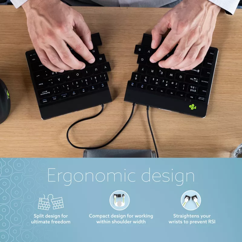 R-Go Tools Ergonomic keyboard R-Go Split Break v2 with break software, ergonomic split keyboard, QWERTY (UK), Wired, black