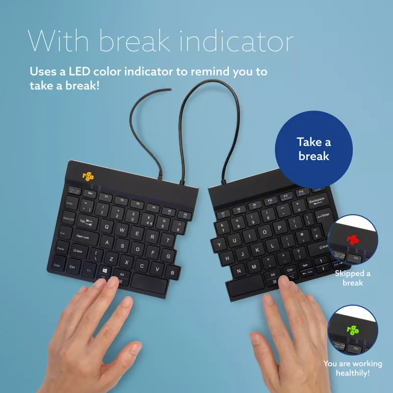 R-Go Tools Ergonomic keyboard R-Go Split Break v2 with break software, ergonomic split keyboard, QWERTY (UK), Wired, black