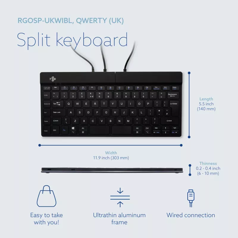 R-Go Tools Ergonomic keyboard R-Go Split Break v2 with break software, ergonomic split keyboard, QWERTY (UK), Wired, black