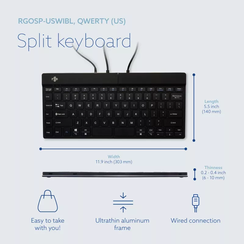 R-Go Tools Ergonomic keyboard R-Go Split Break v2 with break software, ergonomic split keyboard, QWERTY (US), Wired, black