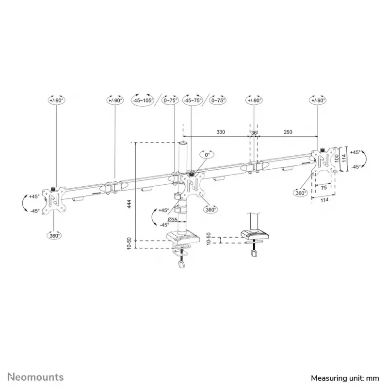 Desk Monitor Arm Neomounts DS60-600BL3 Clamp/Grommet 10-27 inch
