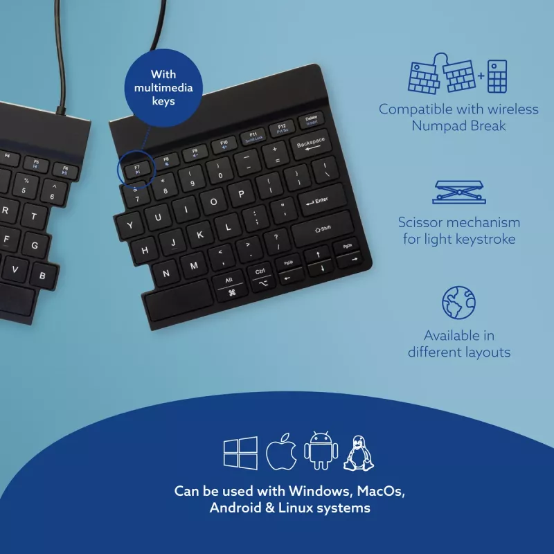 R-Go Tools Ergonomic keyboard R-Go Split Break with break software, ergonomic split keyboard, QWERTY (US), Bluetooth, black