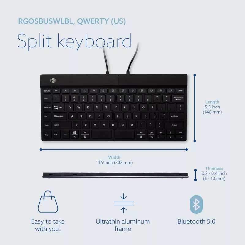 R-Go Tools Ergonomic keyboard R-Go Split Break with break software, ergonomic split keyboard, QWERTY (US), Bluetooth, black