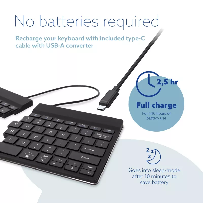 R-Go Tools Ergonomic keyboard R-Go Split Break with break software, ergonomic split keyboard, QWERTY (US), Bluetooth, black