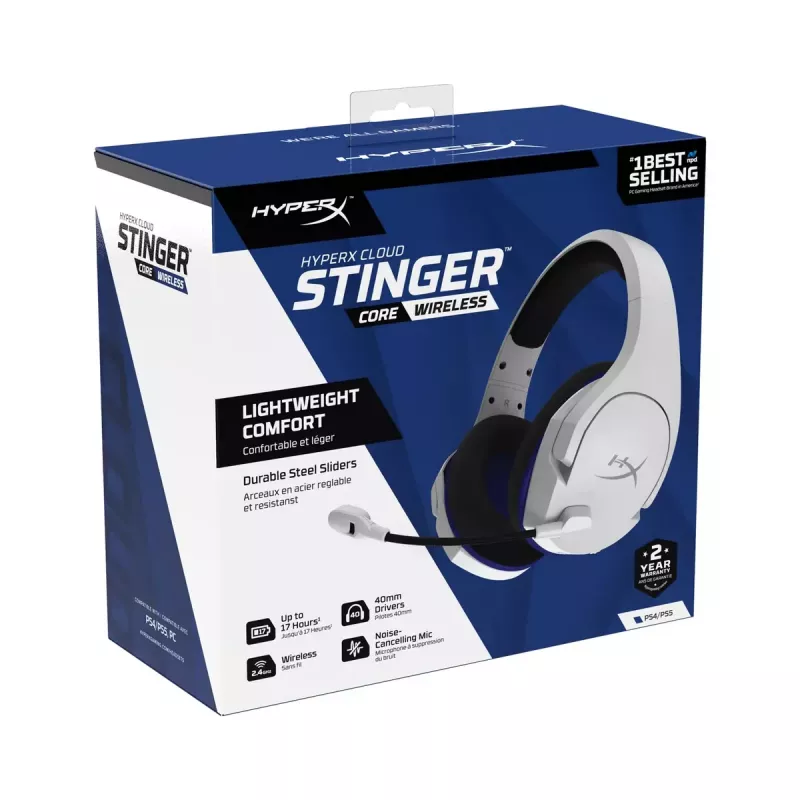 HyperX Cloud Stinger Core - Wireless Gaming Headset (White-Blue) - PS5-PS4
