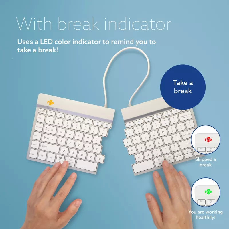R-Go Tools Ergonomic keyboard R-Go Split Break with break software, ergonomic split keyboard, QWERTY (US), Bluetooth, white