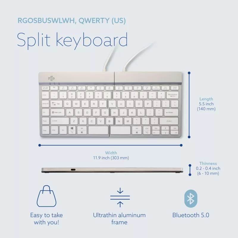 R-Go Tools Ergonomic keyboard R-Go Split Break with break software, ergonomic split keyboard, QWERTY (US), Bluetooth, white