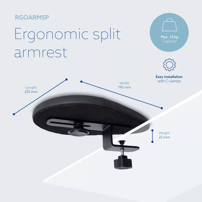 R-Go Tools Armrest R-Go split, ergonomic armrest in two parts, adjustable, symmetrical, with softfoam, black