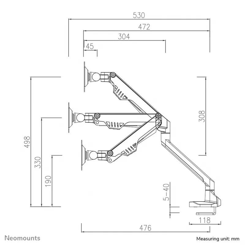 Neomounts FPMA-D750SILVER2 Monitor arm 10-32 inch - gas spring - Topfix - 180°-stop