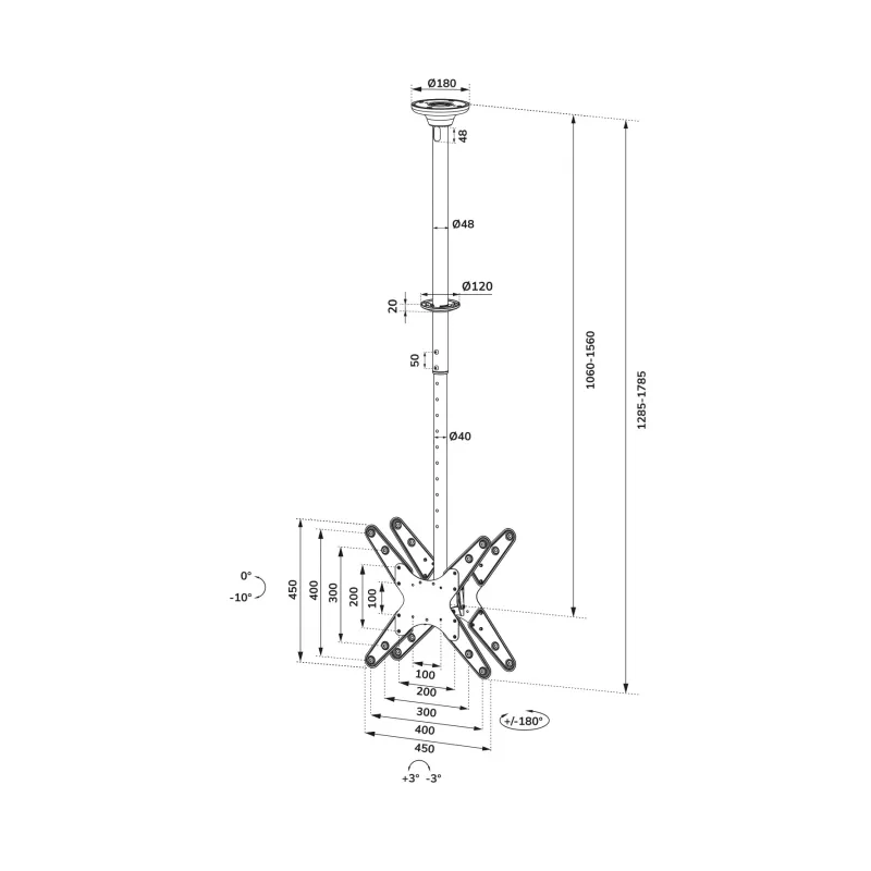 Neomounts FPMA-C340DBLACK Dual monitor/TV mount ceiling 32-75 inch - h 106-156 cm