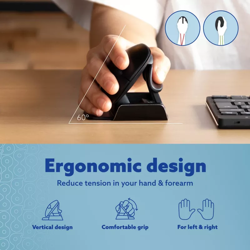 R-Go Tools Ergonomic mouse R-Go Twister, with break software, ambidextrous mouse for both hands, foldable, bluetooth and wired