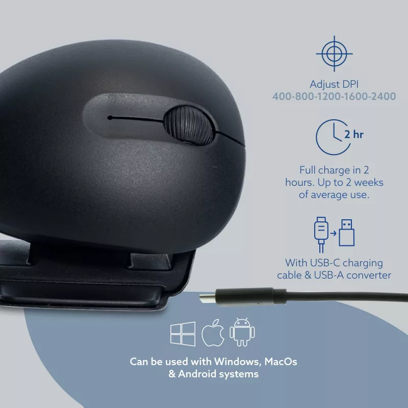 R-Go Tools Ergonomic mouse R-Go Twister, with break software, ambidextrous mouse for both hands, foldable, bluetooth and wired