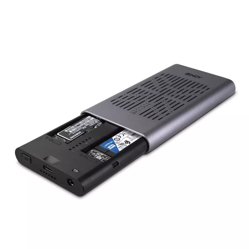 Lindy USB 3.2 Gen 2x2 Dual M.2 NVMe SSD Enclosure with Clone Feature