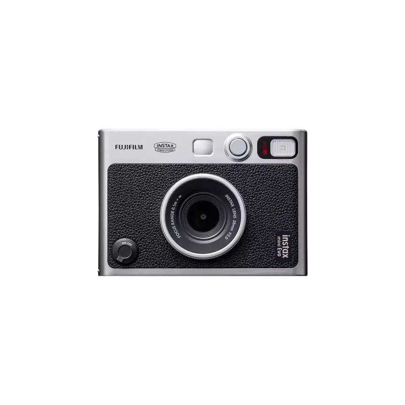Instant print camera Fujifilm Instax Mini Evo — 1/5 inch CMOS 2560×1920, 3 inch TFT, 1/8000–0.25s shutter, built-in flash, 285 g, silver/black