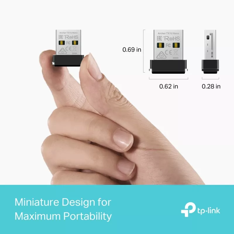 Wireless USB Adapter TP‑Link Archer TX1U Nano Wi‑Fi 6 (IEEE 802.11ax) Dual‑Band 2.4/5 GHz, 287 Mbit/s, Bluetooth, USB 2.0, Black