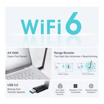 Wireless USB Wi‑Fi Adapter TP‑LINK Archer TX35U PLUS — Wi‑Fi 6 dual‑band 1201 Mbit/s, USB‑powered, black