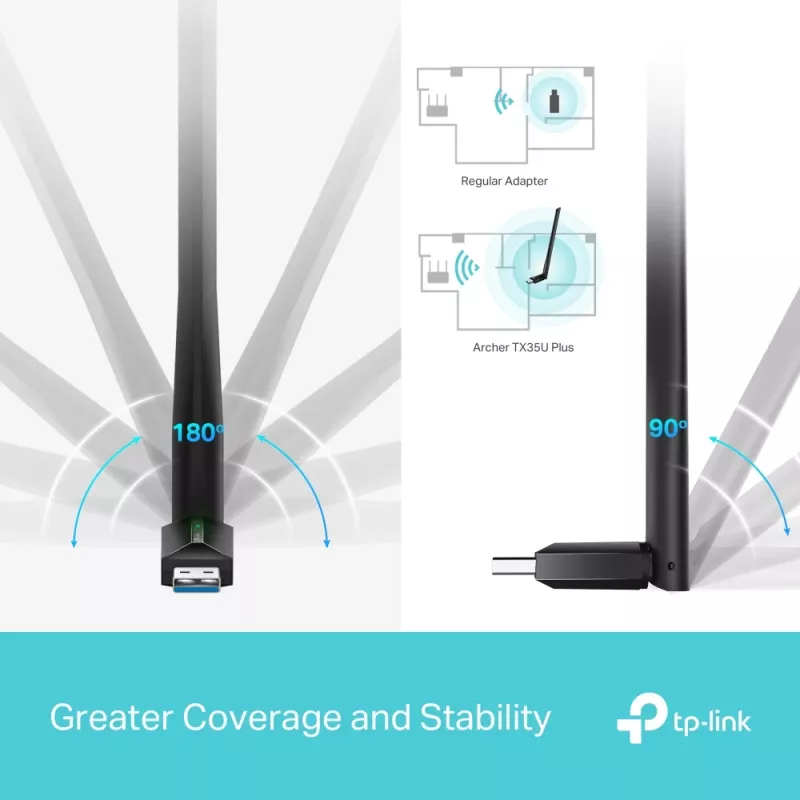 Wireless USB Wi‑Fi Adapter TP‑LINK Archer TX35U PLUS — Wi‑Fi 6 dual‑band 1201 Mbit/s, USB‑powered, black