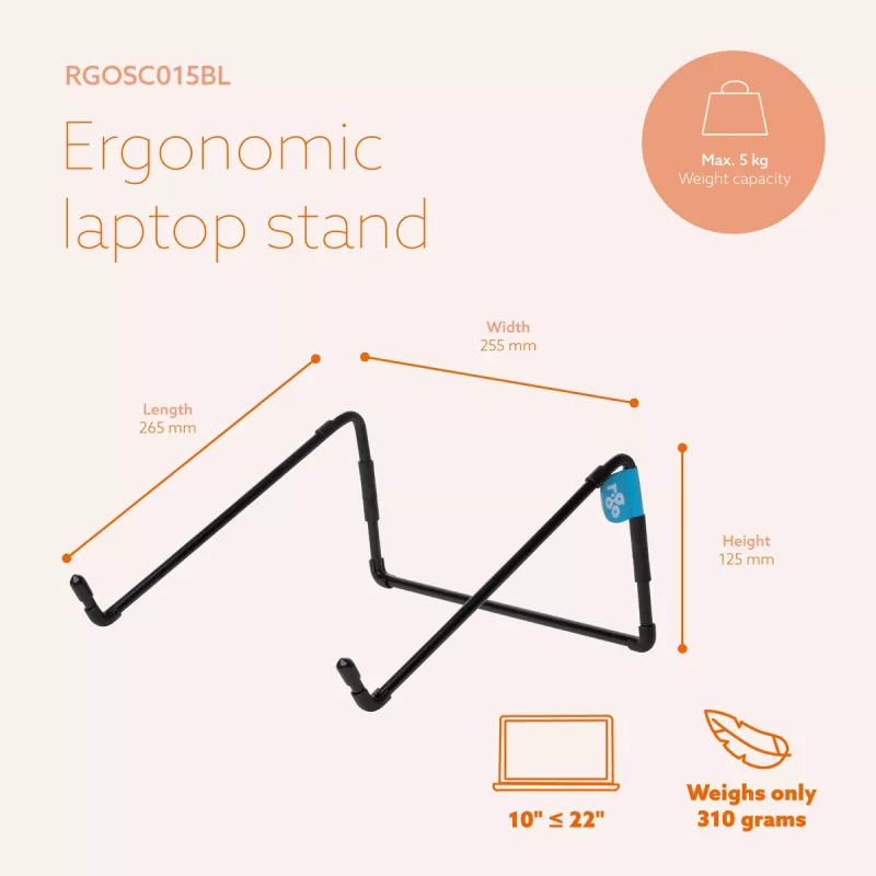 R-Go Tools Laptop stand R-Go Steel Travel, ergonomic and foldable, suitable for 10-22 inch laptop, black