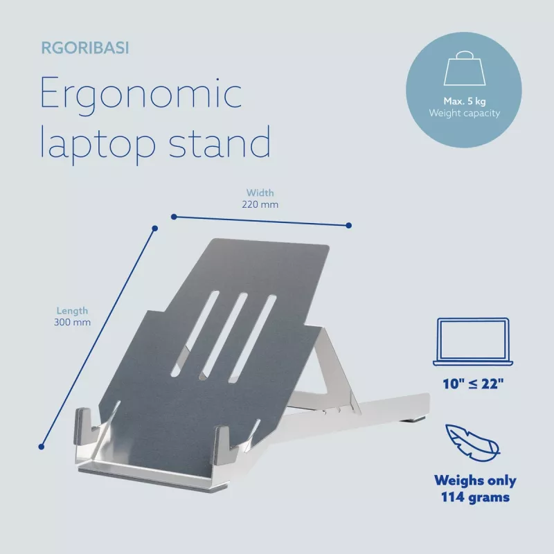 R-Go Tools Laptop holder R-Go Riser Basic, foldable and adjustable laptop riser, aluminum, silver
