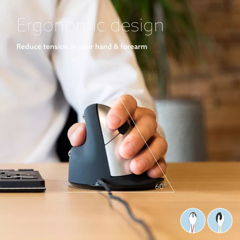 R-Go Tools Ergonomic mouse R-Go HE Break with break software, large (hand size ≥ 185 mm), left-handed, Wired, black