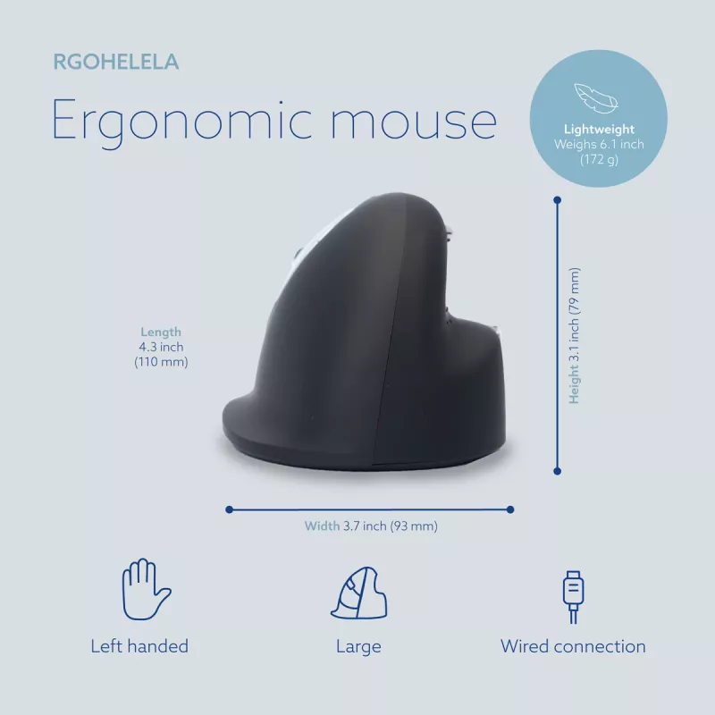 R-Go Tools Ergonomic mouse R-Go HE Break with break software, large (hand size ≥ 185 mm), left-handed, Wired, black