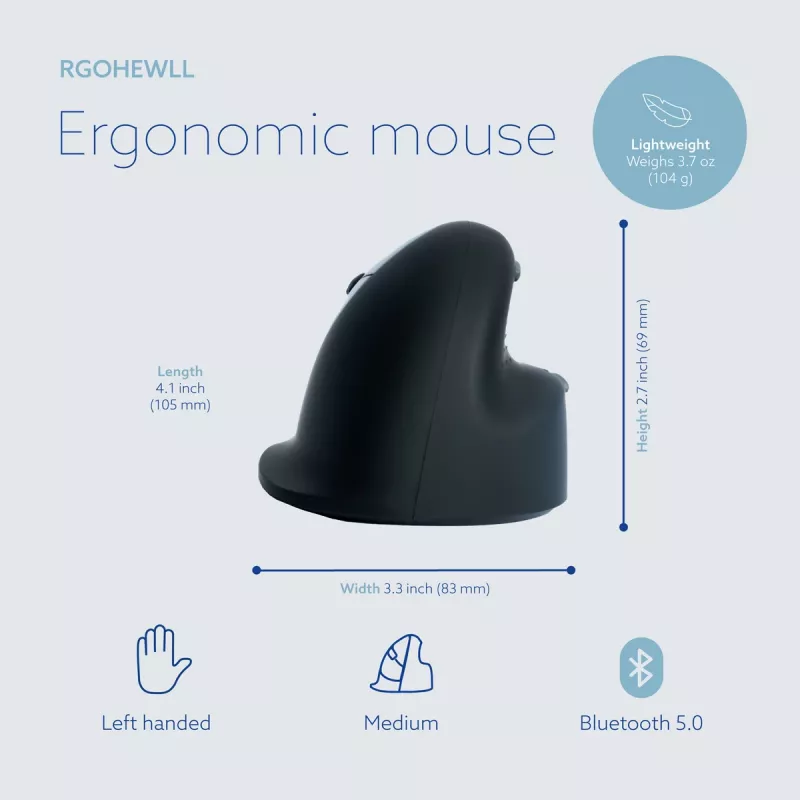 R-Go Tools Ergonomic mouse R-Go HE Break with break software, medium (hand size 165-185 mm), left-handed, Bluetooth, black