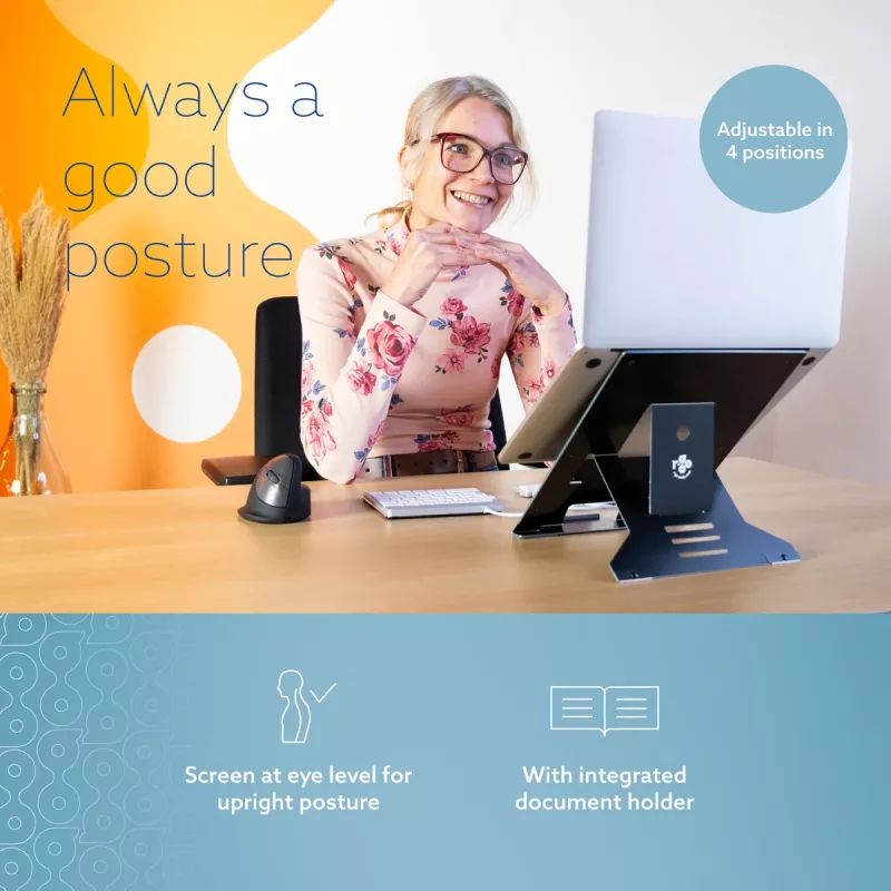 R-Go Tools Laptop stand R-Go Riser Document, ergonomic, foldable and adjustable stand with document holder, black