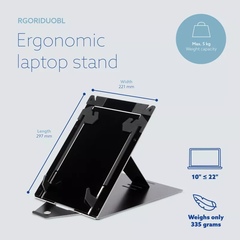 R-Go Tools Tablet and laptop stand R-Go Riser Duo, suitable for 10-22 inch screen, black