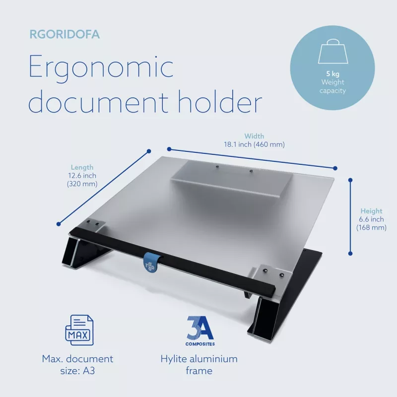 R-Go Tools Document holder R-Go Read2Write, suitable for reading and writing, ergonomic, with soft foam wrist rest, matt acrylic