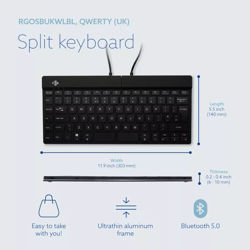 R-Go Tools Compact Break RGOSBUKWLBL Wireless Keyboard, UK layout, Black