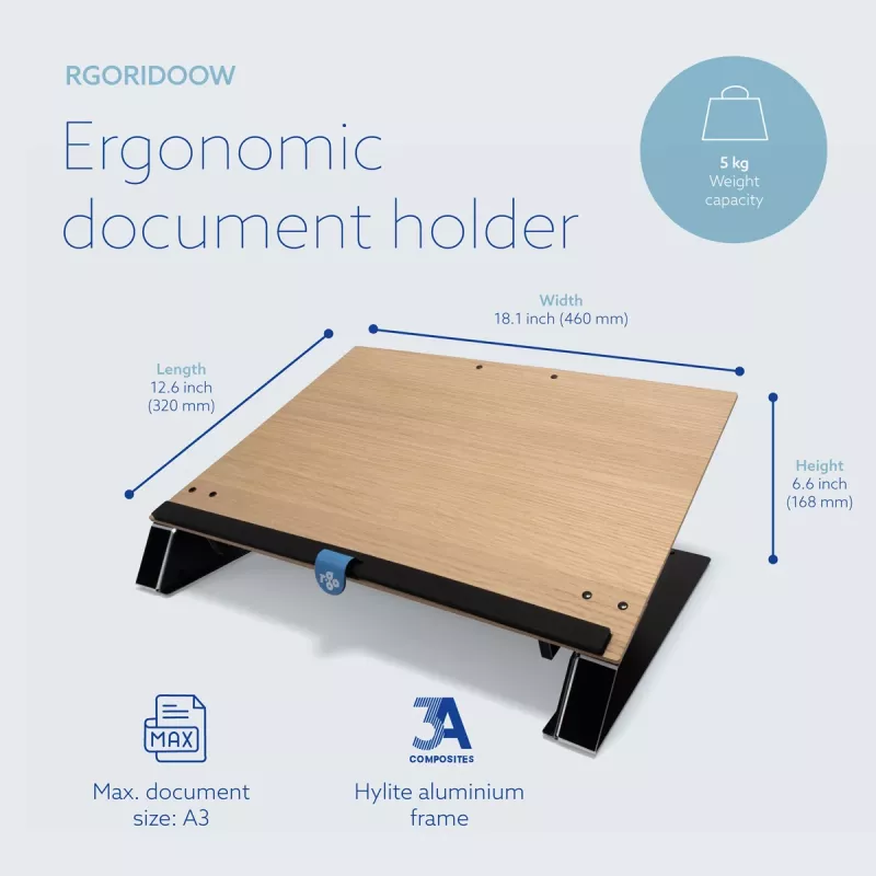 R-Go Tools Document holder R-Go Read2Write, suitable for reading and writing, ergonomic, with soft foam wrist rest, oak wood