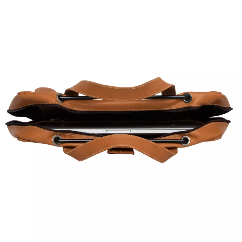 R-Go Tools Laptop bag R-Go Viva, full-grain leather, with integrated laptop stand, shoulder strap, 15.6-inch, brown