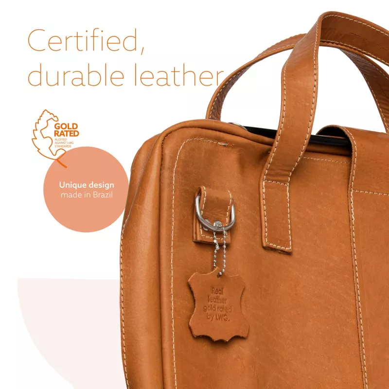 R-Go Tools Laptop bag R-Go Viva, full-grain leather, with integrated laptop stand, shoulder strap, 15.6-inch, brown