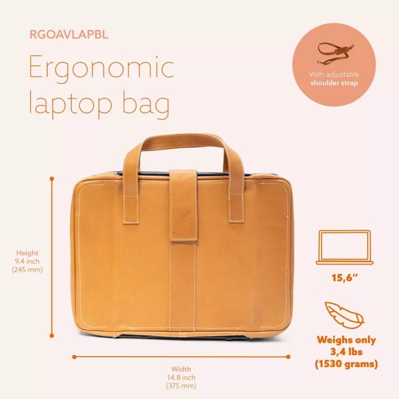 R-Go Tools Laptop bag R-Go Viva, full-grain leather, with integrated laptop stand, shoulder strap, 15.6-inch, brown