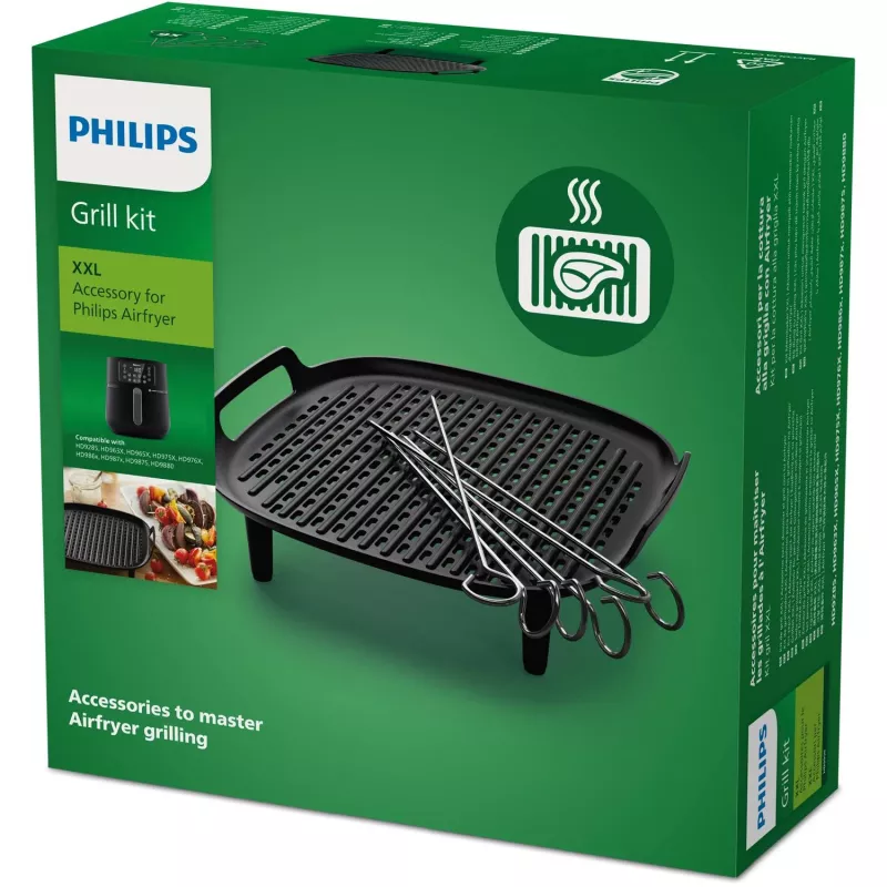 Philips Airfryer Accessory HD9959/00 Grill Kit XXL, Grill bottom & skewers, Philips, HD9285, HD963X, HD965X, HD975X, HD976X, HD986X, HD987X, Aluminium, Metal, 213 mm